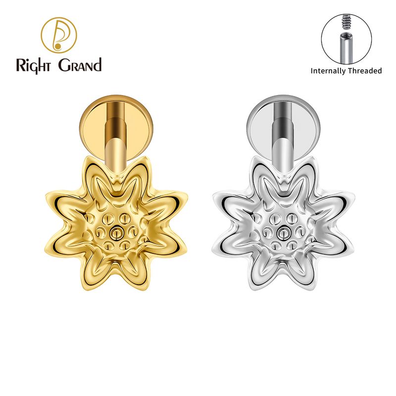 Right Grand Titanium Internal Thread Daisy Flower Labret Ring 16G Flat Back Cartilage Stud Earring Conch Helix Lip Piercing Jewelry