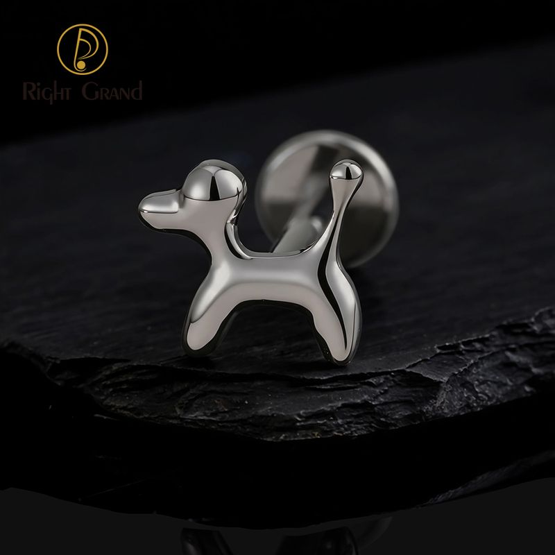 Right Grand Titanium Internal Thread Balloon Puppy Labret Ring 16G Flat Back Cartilage Stud Earring Conch Helix Lip Piercing Jewelry