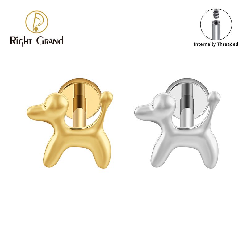 Right Grand Titanium Internal Thread Balloon Puppy Labret Ring 16G Flat Back Cartilage Stud Earring Conch Helix Lip Piercing Jewelry