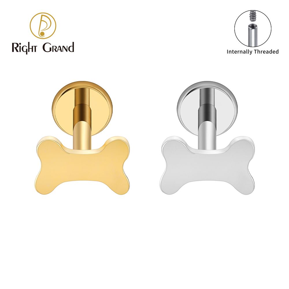 Right Grand Titanium Internal Thread Bone Labret Ring 16G Flat Back Cartilage Stud Earring Conch Helix Lip Piercing Jewelry