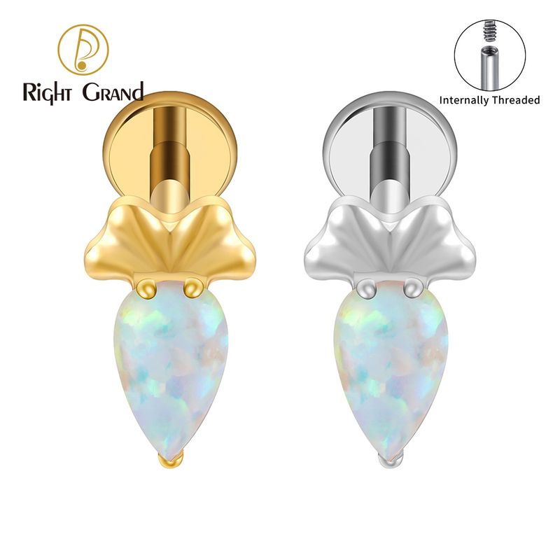 Right Grand Titanium Internal Thread Carrot CZ Opal Labret Ring 16G Flat Back Cartilage Stud Earring Conch Helix Lip Piercing Jewelry