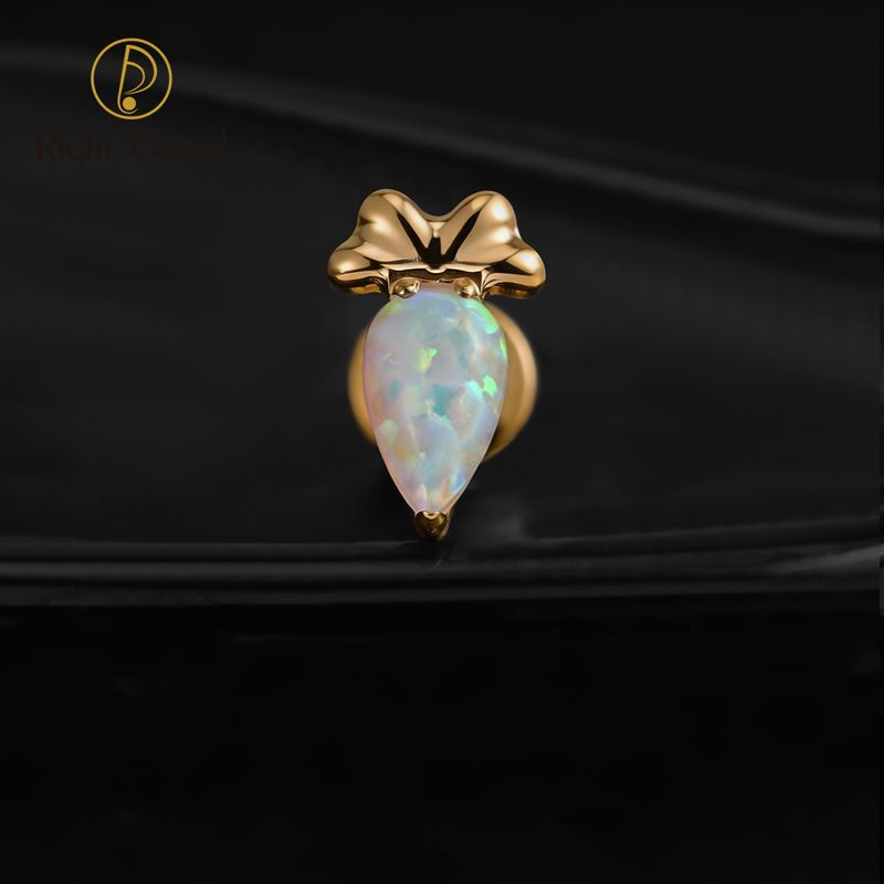 Right Grand Titanium Internal Thread Carrot CZ Opal Labret Ring 16G Flat Back Cartilage Stud Earring Conch Helix Lip Piercing Jewelry