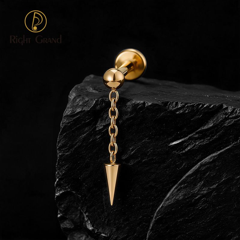 Right Grand Titanium Internal Thread Ball Chain Cone Drop Labret Ring 16G Flat Back Cartilage Stud Earring Conch Helix Lip Piercing Jewelry