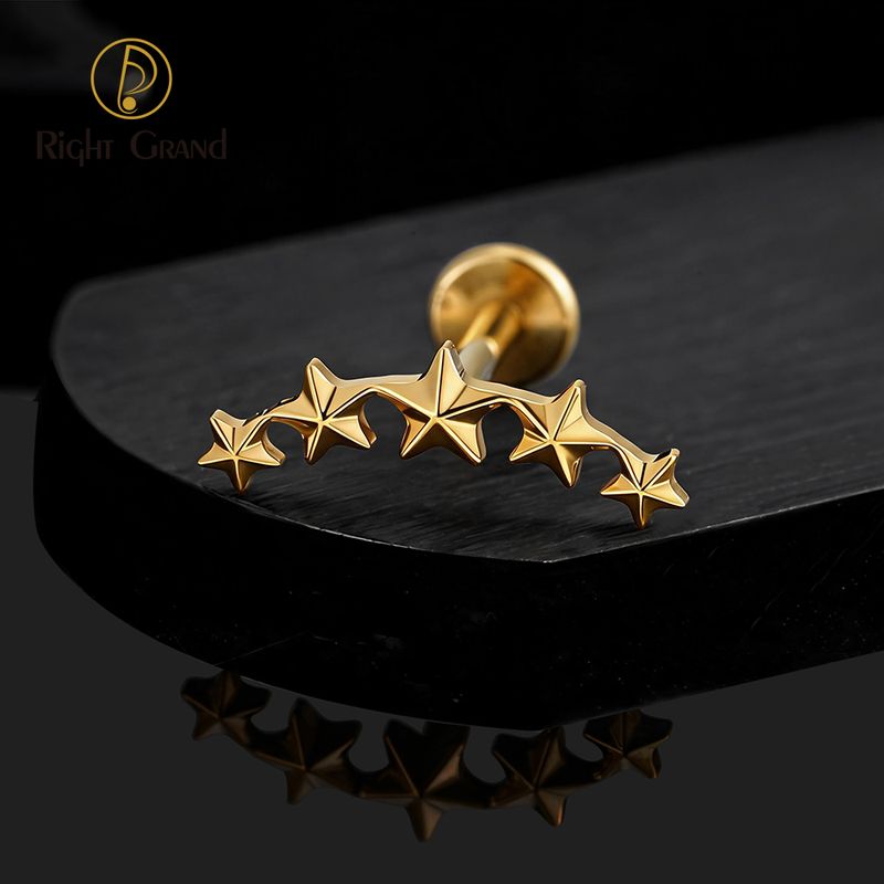 Right Grand Titanium Internal Thread 5 Star Serial Labret Ring 16G Flat Back Cartilage Stud Earring Conch Helix Lip Piercing Jewelry