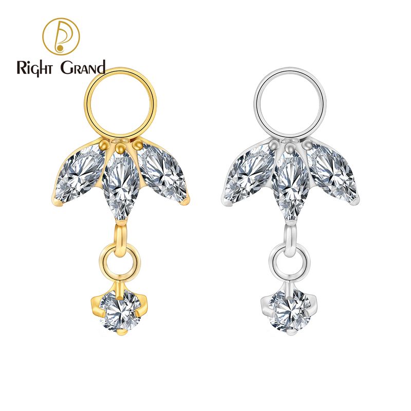 Right Grand Titanium Triple Marquise CZ Dangle Pendant Ring Charm for Ear Lobe Dangle Hoop Huggie Earrings