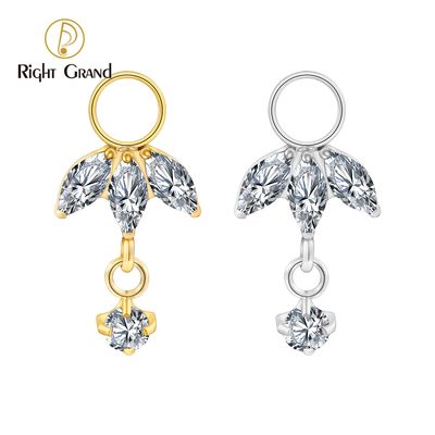 Right Grand Titanium Triple Marquise CZ Dangle Pendant Ring Charm for Ear Lobe Dangle Hoop Huggie Earrings