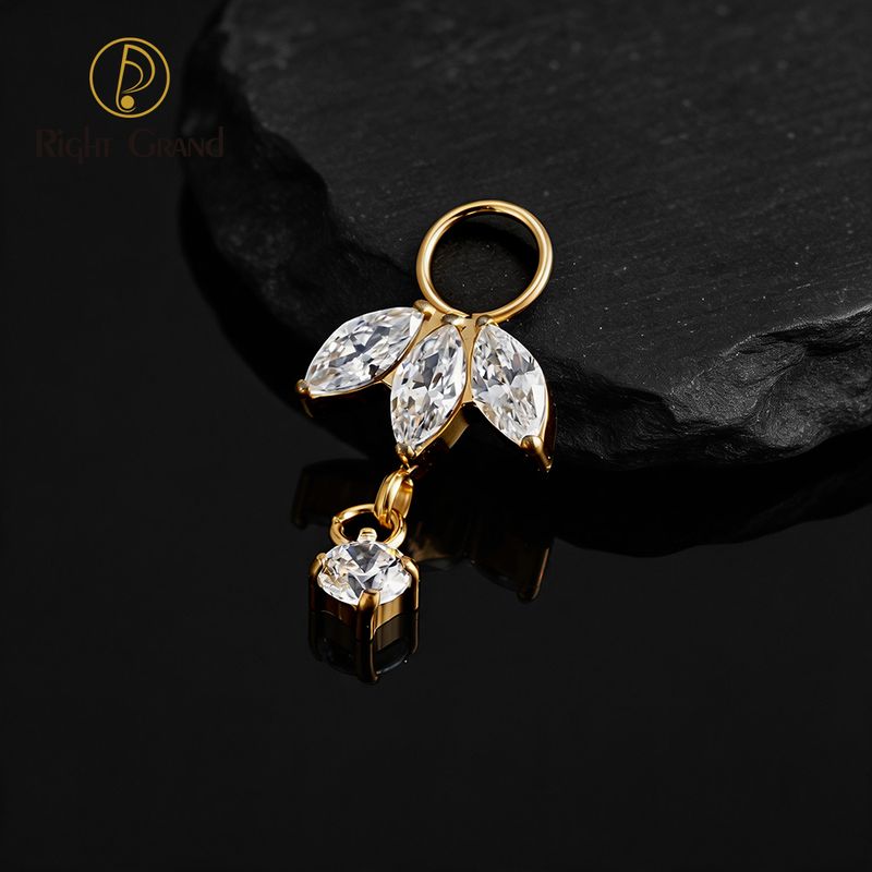 Right Grand Titanium Triple Marquise CZ Dangle Pendant Ring Charm for Ear Lobe Dangle Hoop Huggie Earrings