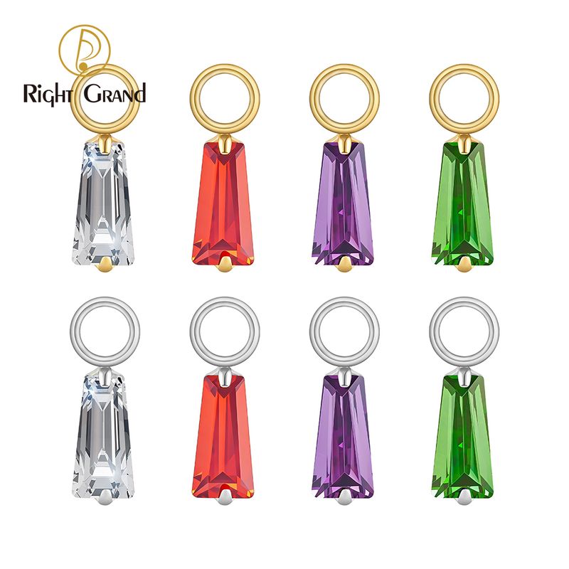 Right Grand Titanium Trapezoid CZ Pendant Ring Charm for Ear Lobe Dangle Hoop Huggie Earrings