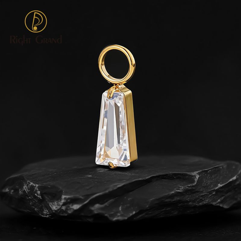 Right Grand Titanium Trapezoid CZ Pendant Ring Charm for Ear Lobe Dangle Hoop Huggie Earrings