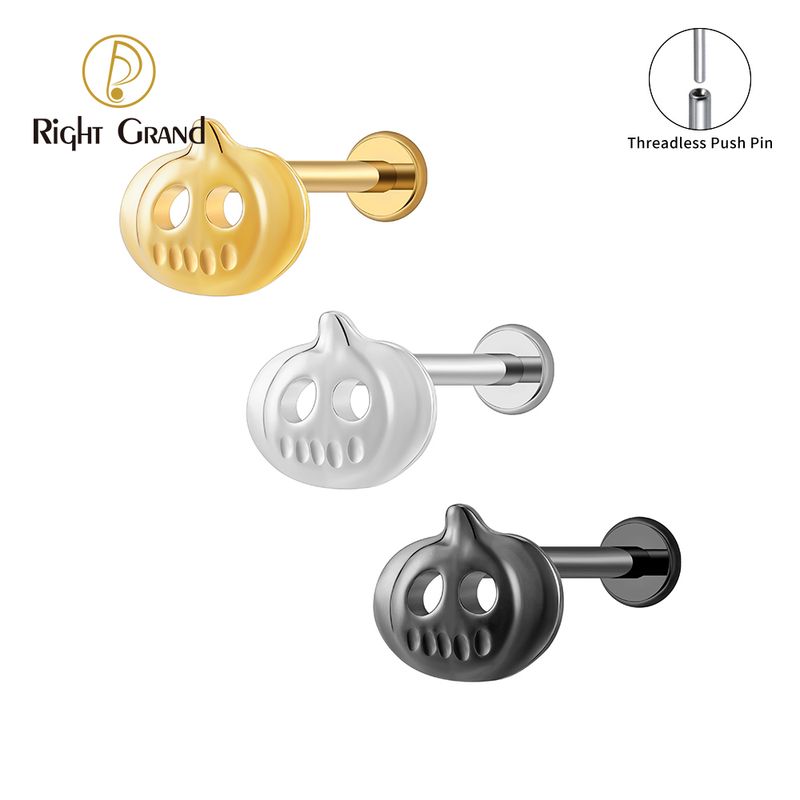 Right Grand Titanium 16G/18G Threadless Push Pin Halloween Pumpkin Ghost Punk Labret Ring 16G Flat Back Cartilage Stud Earring Conch Helix Lip Piercing Jewelry