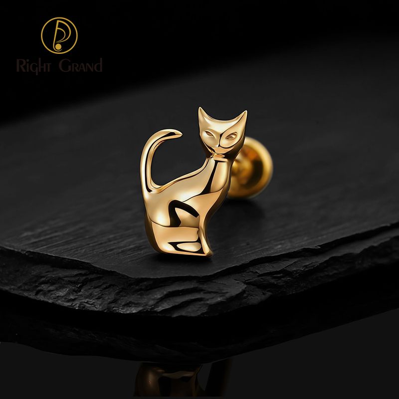 Right Grand Titanium 16G/18G Threadless Push Pin Cat Power Halloween Labret Ring 16G Flat Back Cartilage Stud Earring Conch Helix Lip Piercing Jewelry