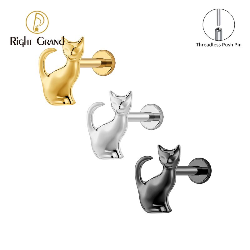 Right Grand Titanium 16G/18G Threadless Push Pin Cat Power Halloween Labret Ring 16G Flat Back Cartilage Stud Earring Conch Helix Lip Piercing Jewelry