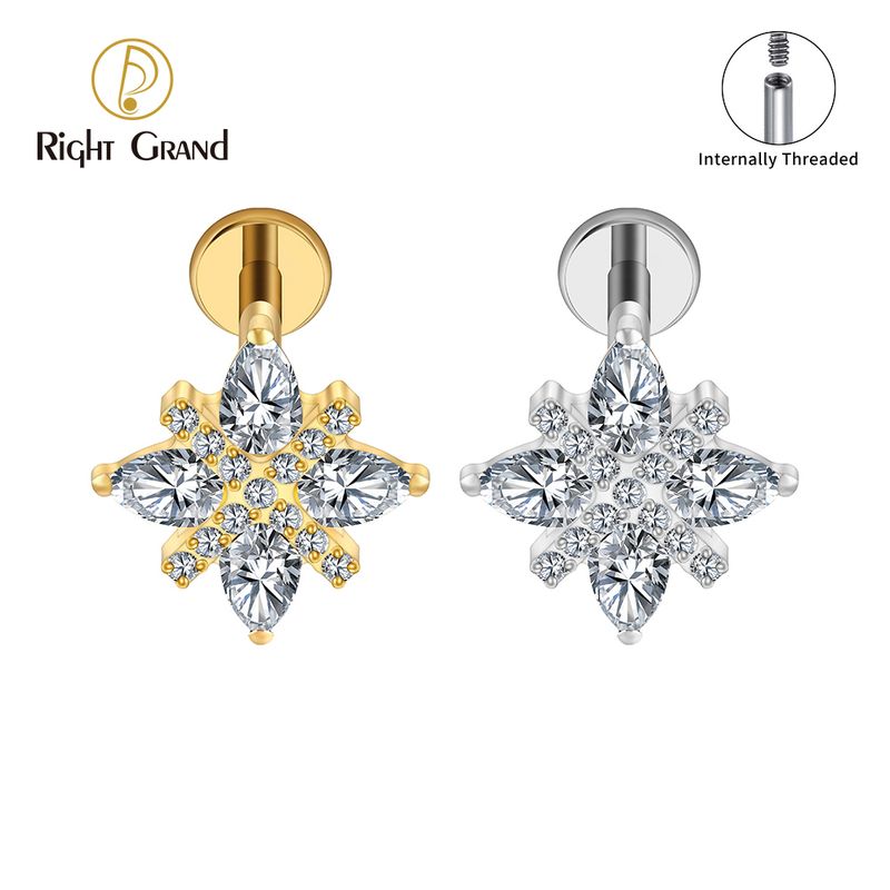 Right Grand Titanium Internal Thread Drop CZ Cross Labret Ring 16G Flat Back Cartilage Stud Earring Conch Helix Lip Piercing Jewelry