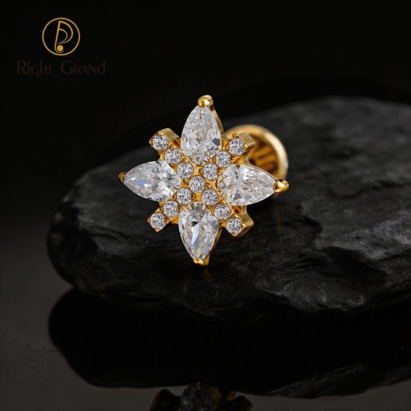 Right Grand Titanium Internal Thread Drop CZ Cross Labret Ring 16G Flat Back Cartilage Stud Earring Conch Helix Lip Piercing Jewelry