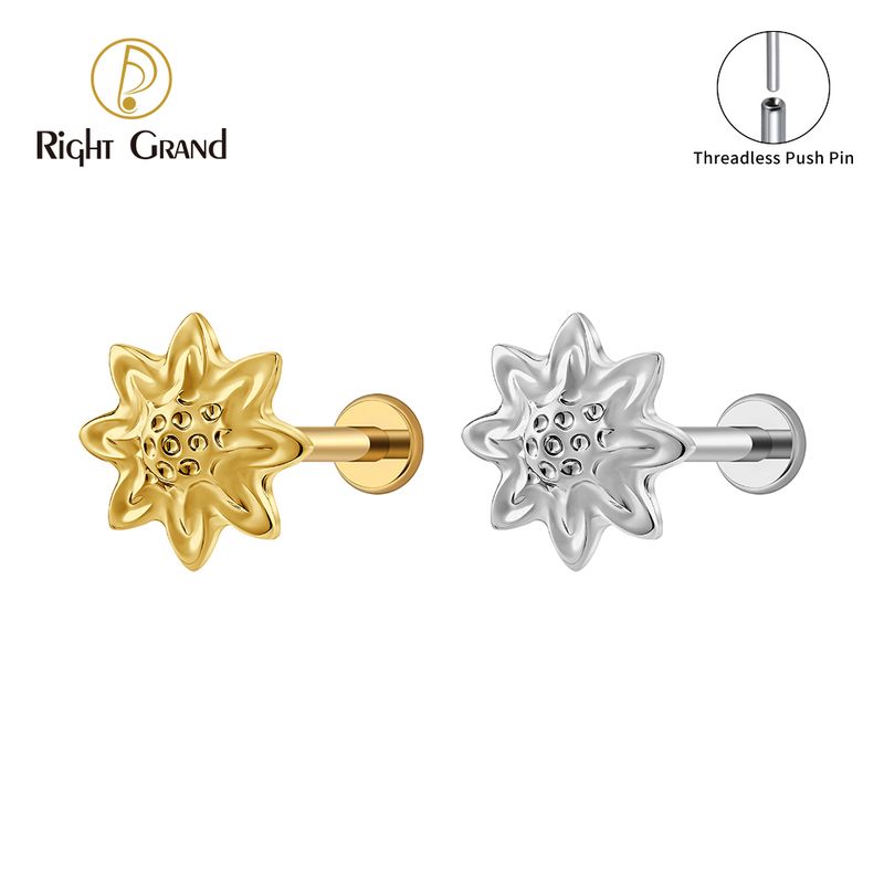 Right Grand Titanium 16G/18G Threadless Push Pin Daisy Flower Labret Ring 16G Flat Back Cartilage Stud Earring Conch Helix Lip Piercing Jewelry