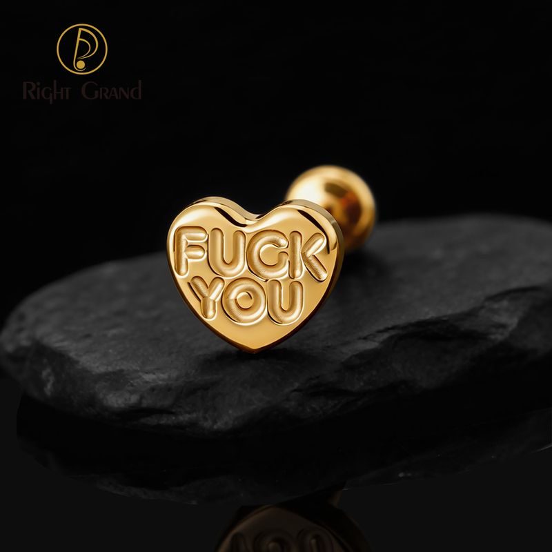 Right Grand Titanium 16G/18G Threadless Push Pin Heart Letter F**K YOU Labret Ring 16G Flat Back Cartilage Stud Earring Conch Helix Lip Piercing Jewelry