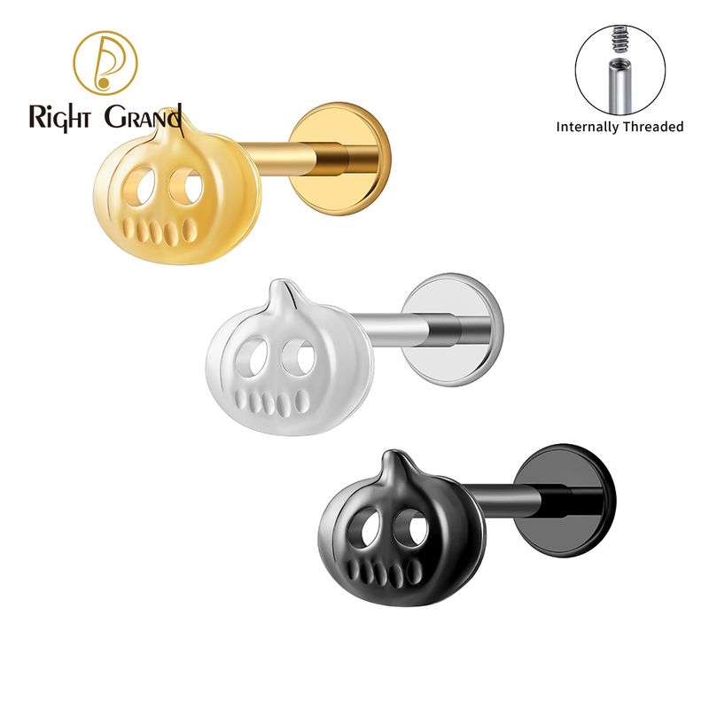 Right Grand Titanium Internal Thread Halloween Pumpkin Ghost Punk Labret Ring 16G Flat Back Cartilage Stud Earring Conch Helix Lip Piercing Jewelry