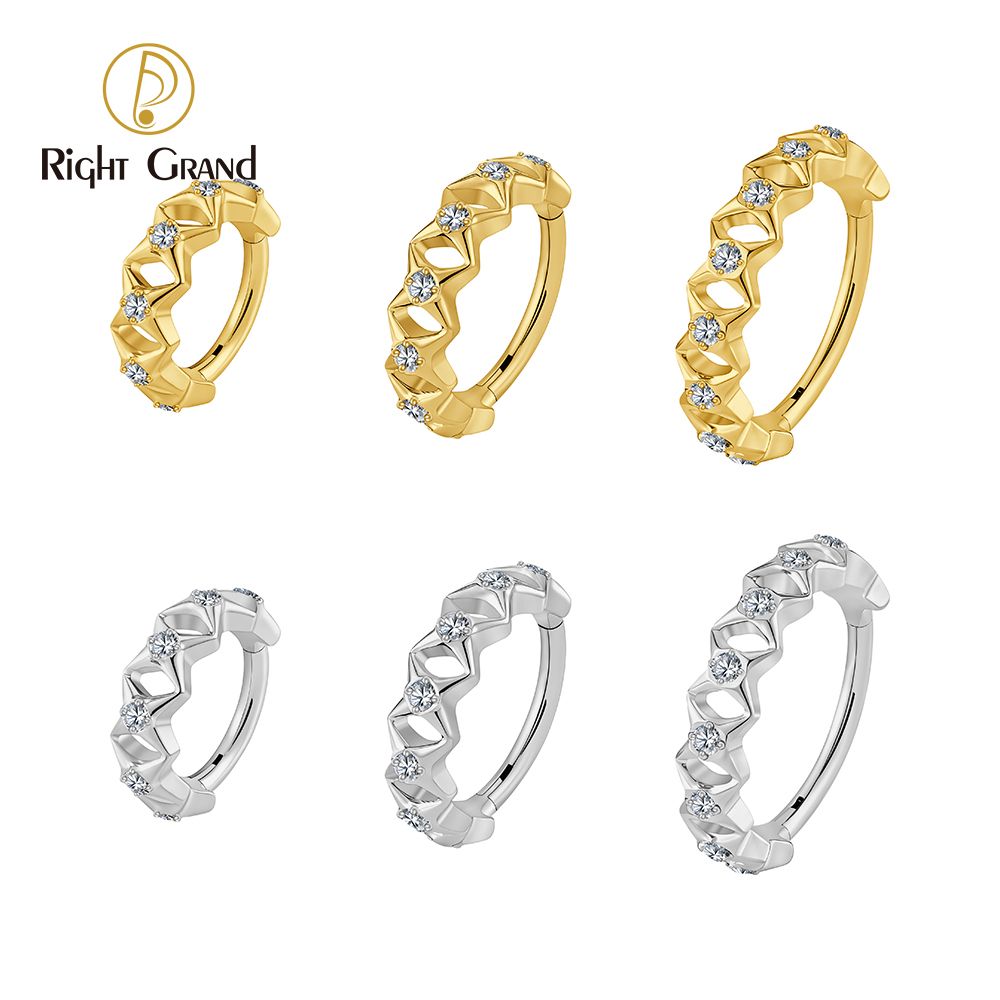 Right Grand Titanium 16G CZ Four-pointed Star Hinged Clicker Segment Hoop Ring Daith Earring Septem Nose Piercing