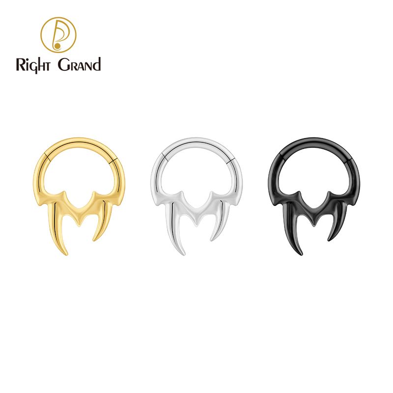 Right Grand Titanium 16G CZ Vampire Teeth Hinged Clicker Segment Hoop Ring Daith Earring Septem Nose Piercing