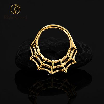 Right Grand Titanium 16G CZ Spider Web Hinged Clicker Segment Hoop Ring Daith Earring Septem Nose Piercing