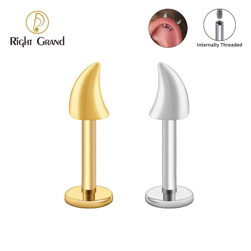 Right Grand 2Pcs Set Titanium Internal Thread Devil Horns Cartilage Earring 16G Helix Tragus Stud Flat Back Labret Piercing Jewelry