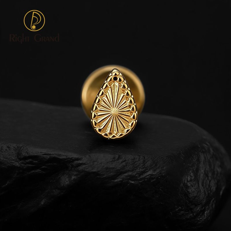 Right Grand Titanium Internal Thread Drop Sparkling Lines Cartilage Earring 16G Helix Tragus Stud Flat Back Labret Piercing Jewelry