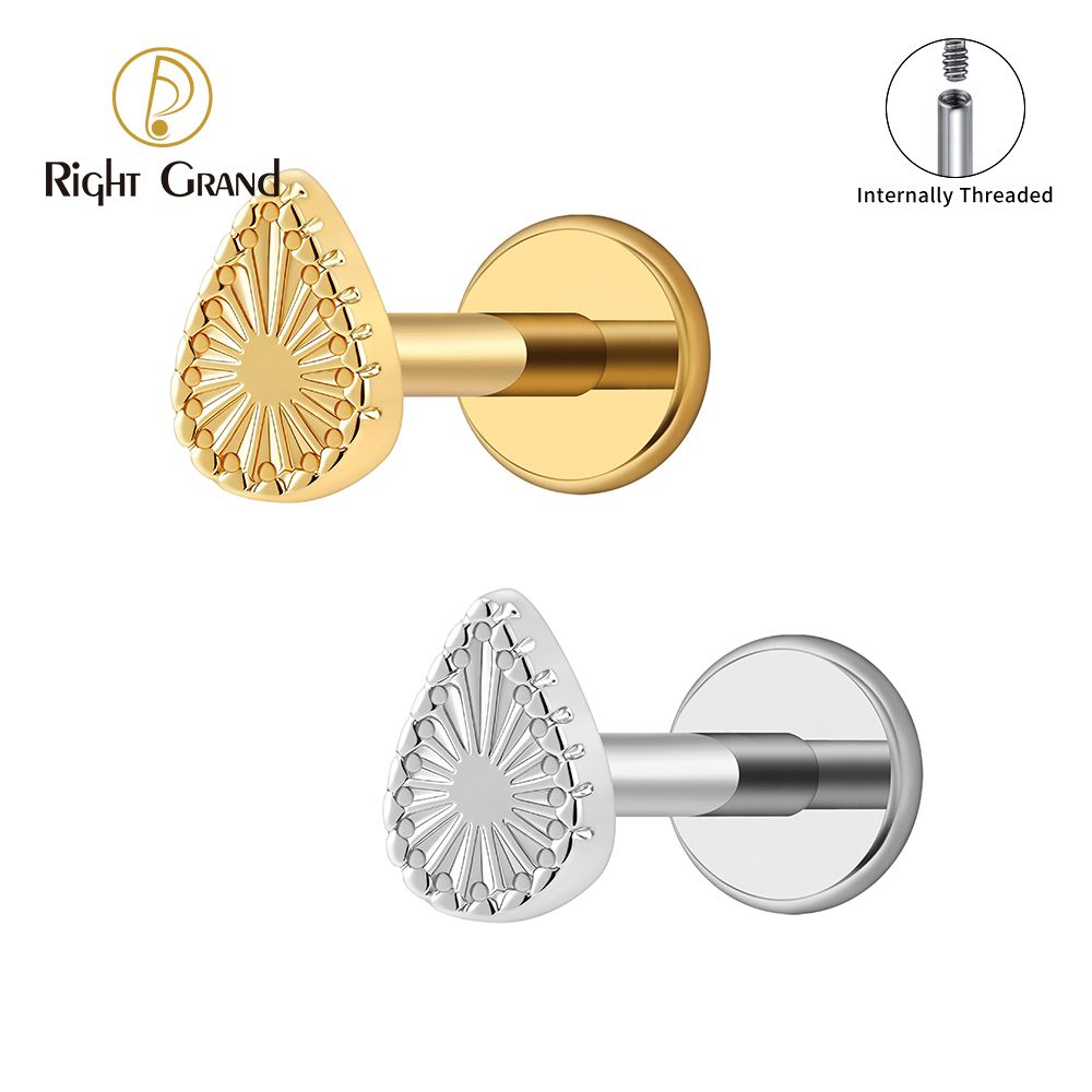 Right Grand Titanium Internal Thread Drop Sparkling Lines Cartilage Earring 16G Helix Tragus Stud Flat Back Labret Piercing Jewelry