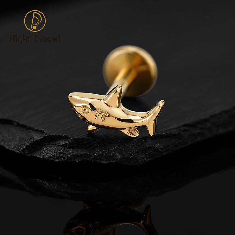 Right Grand Titanium Internal Thread Shark Cartilage Earring 16G Helix Tragus Stud Flat Back Labret Piercing Jewelry