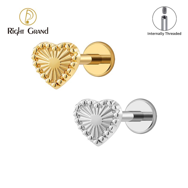 Right Grand Titanium Internal Thread Heart Sparkling Lines Cartilage Earring 16G Helix Tragus Stud Flat Back Labret Piercing Jewelry