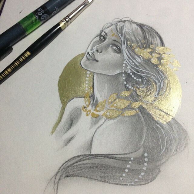 Girl with golden leaves