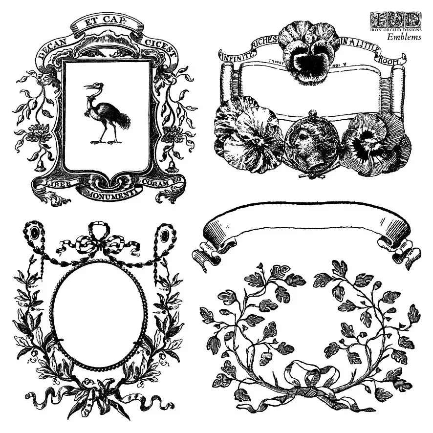 NEW! IOD Stamp Box Set - EMBLEMS (4x 6"x6", 15.24cm x 15.24cm)