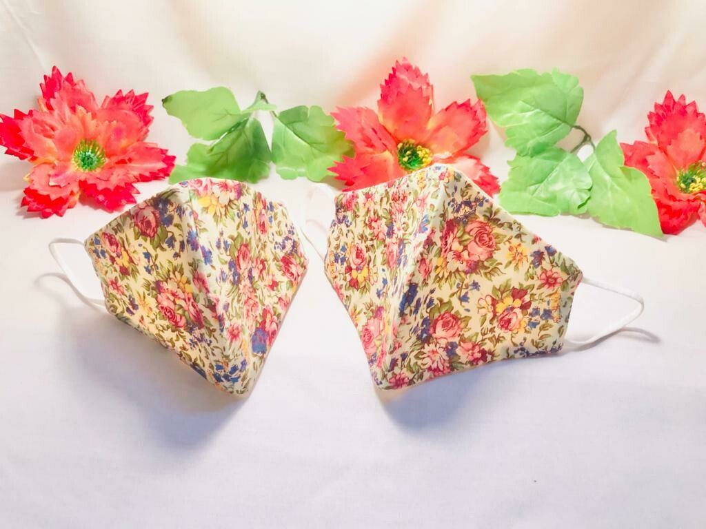3 Layers Floral Fantasy Face Mask - Adult 100% Organic Cotton Mask Gorgeous Nice Print