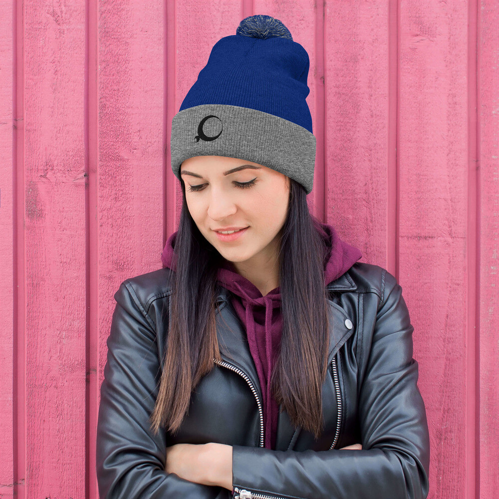 Pom-Pom Beanie, Color: Royal/ Heather Grey