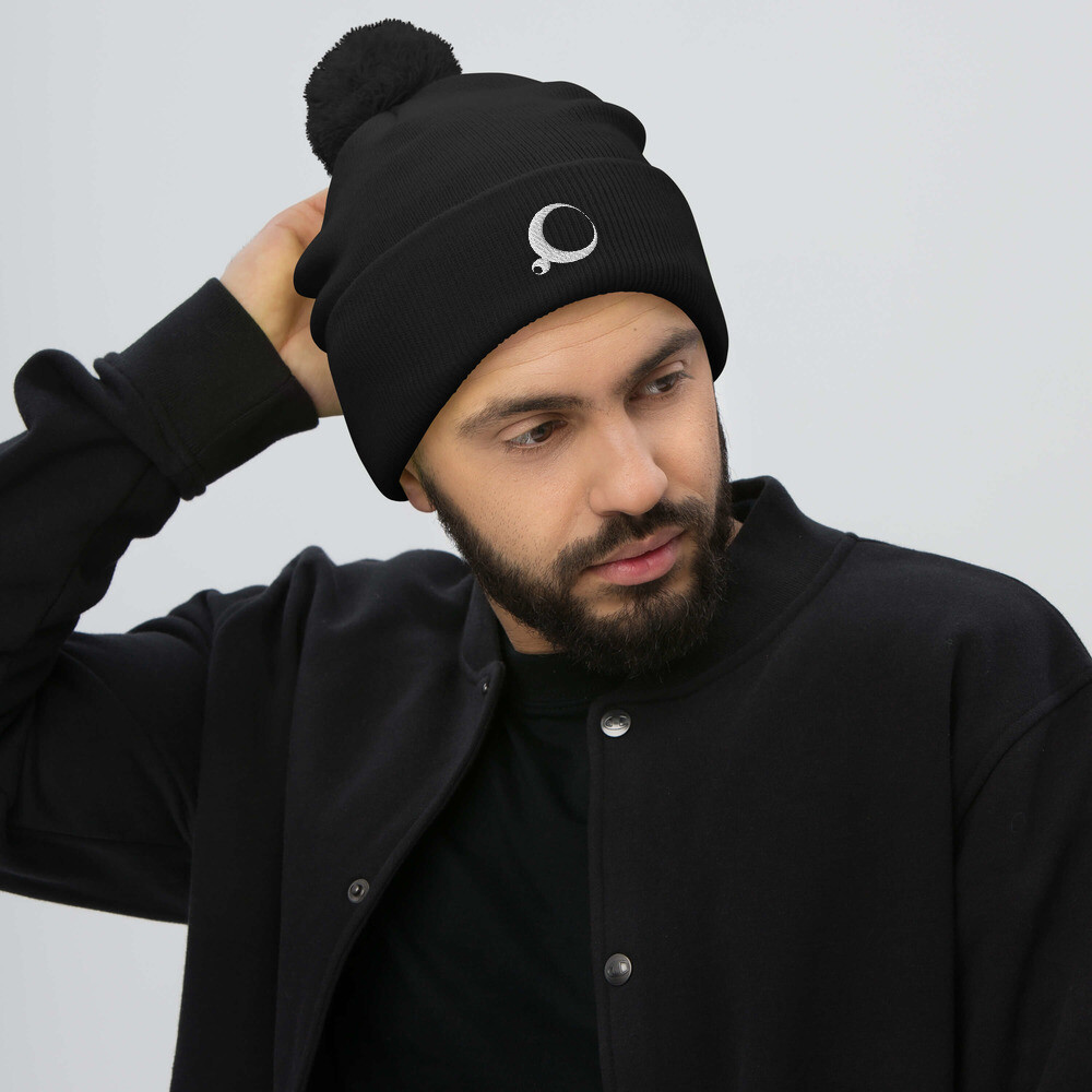 Pom-Pom Beanie, Color: Black