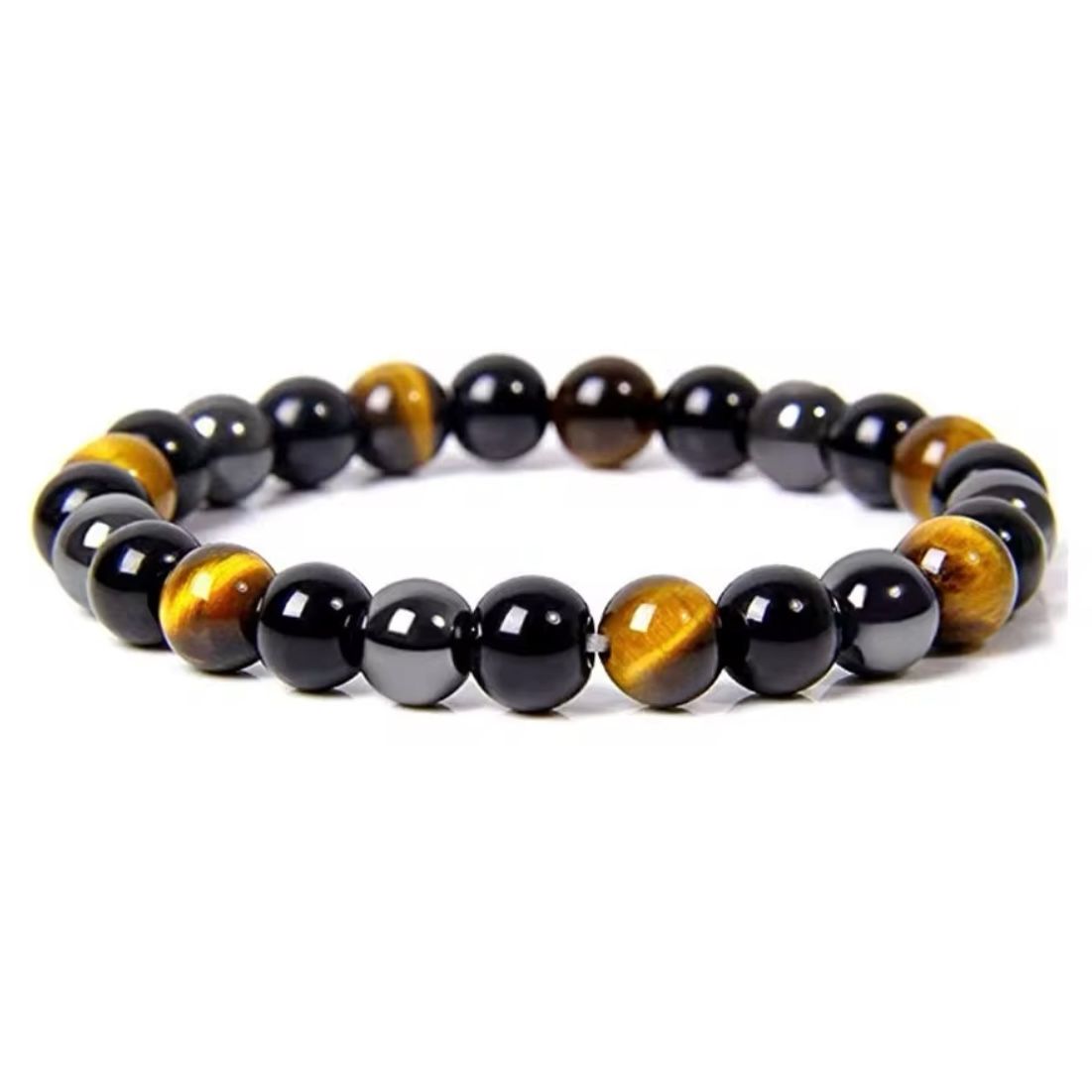 Pulsera Cuentas Obsidiana Hematita Ojo De Tigre Proteccion