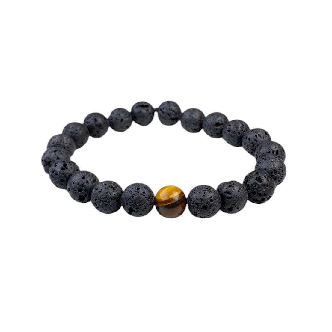 Pulsera Cuentas Piedra Volcanica Ojo De Tigre