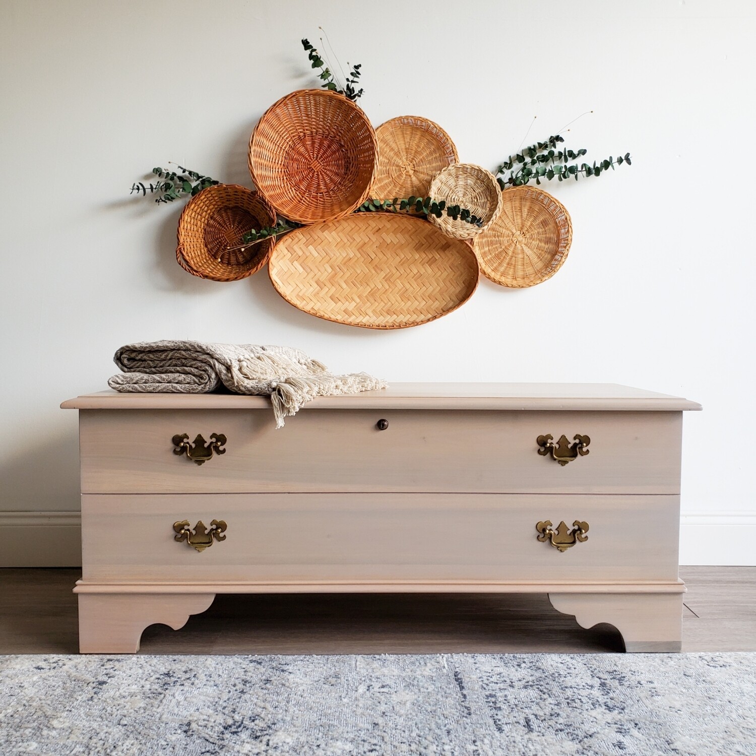 Redesigned Vintage Princess Cedar Chest by Lane Altavista, Virginia | Custom Mix Neutral Tone General Finishes White &amp; Java | Original Brass Pulls