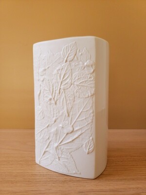 Vintage Naaman Artline White Porcelain Vase | Foliage Relief | Made in Israel