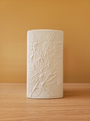 Vintage Naaman Artline White Porcelain Vase | Foliage Relief | Made in Israel