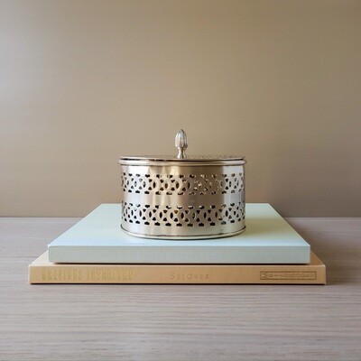 Vintage Pierced Oval Polished Brass Box  w/ Lid | India