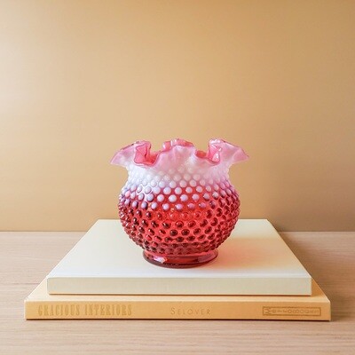 Vintage Fenton Cranberry Opalescent Hobnail Ruffled Edge Bowl | Art Glass | Grandmillennial