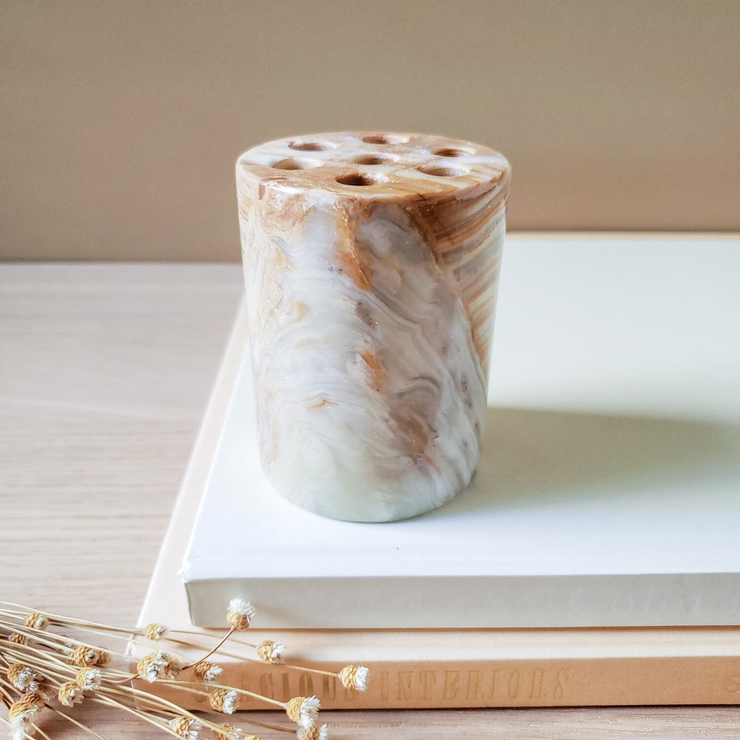 Vintage Cylindrical Onyx Pencil Holder | Paper Weight | Boho Luxe