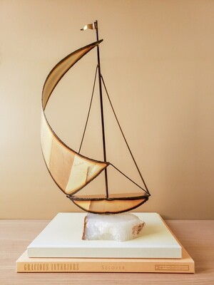 Mid-Century Modern Brutalist Brass Sailboat on Onyx Base | Signed Mario Jason | Statement Art Piece