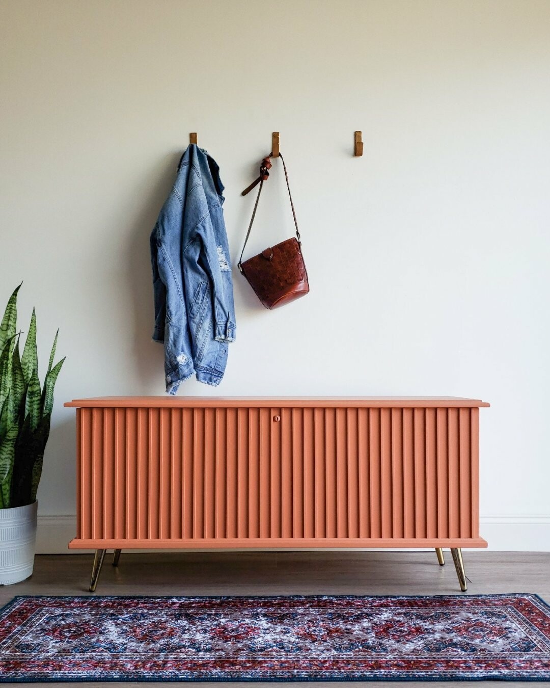 Redesigned Vintage Lane Chest in Baked Clay | MCM Style Storage Bench