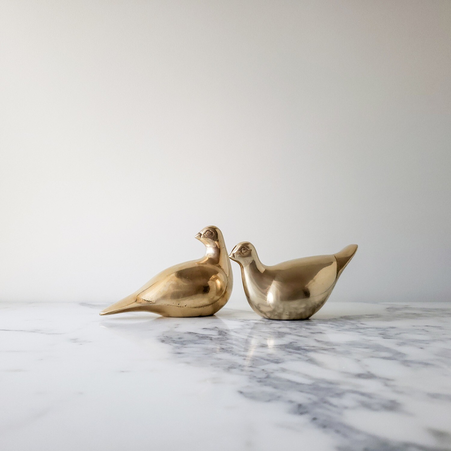 Set of Two (2) Vintage Solid Brass Doves | MCM
