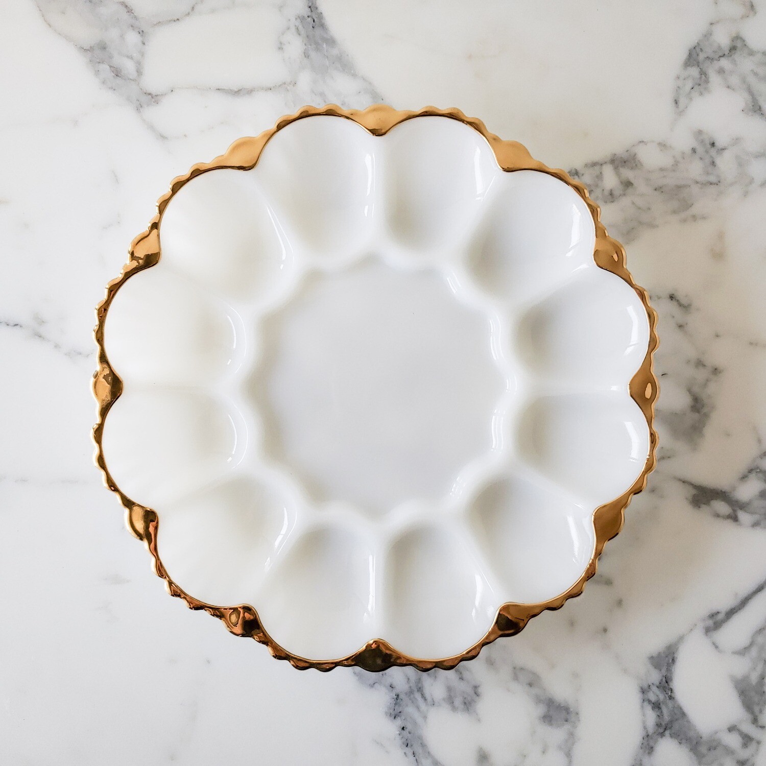 Vintage Golden Shell Deviled Egg Server by Anchor Hocking | Milk Glass