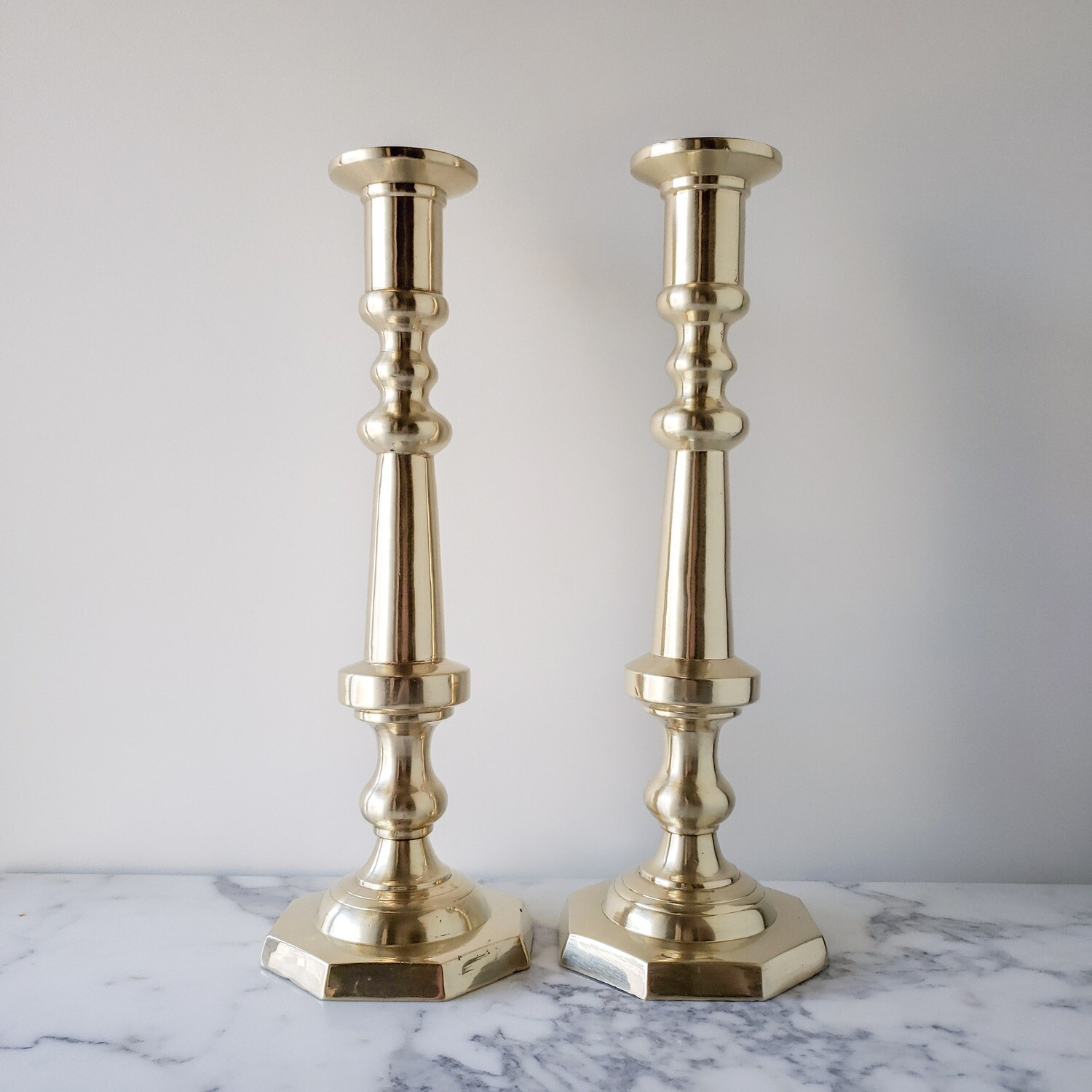 Set of Two (2) Large Solid Brass Candle Holders | Victorian Style Candlesticks