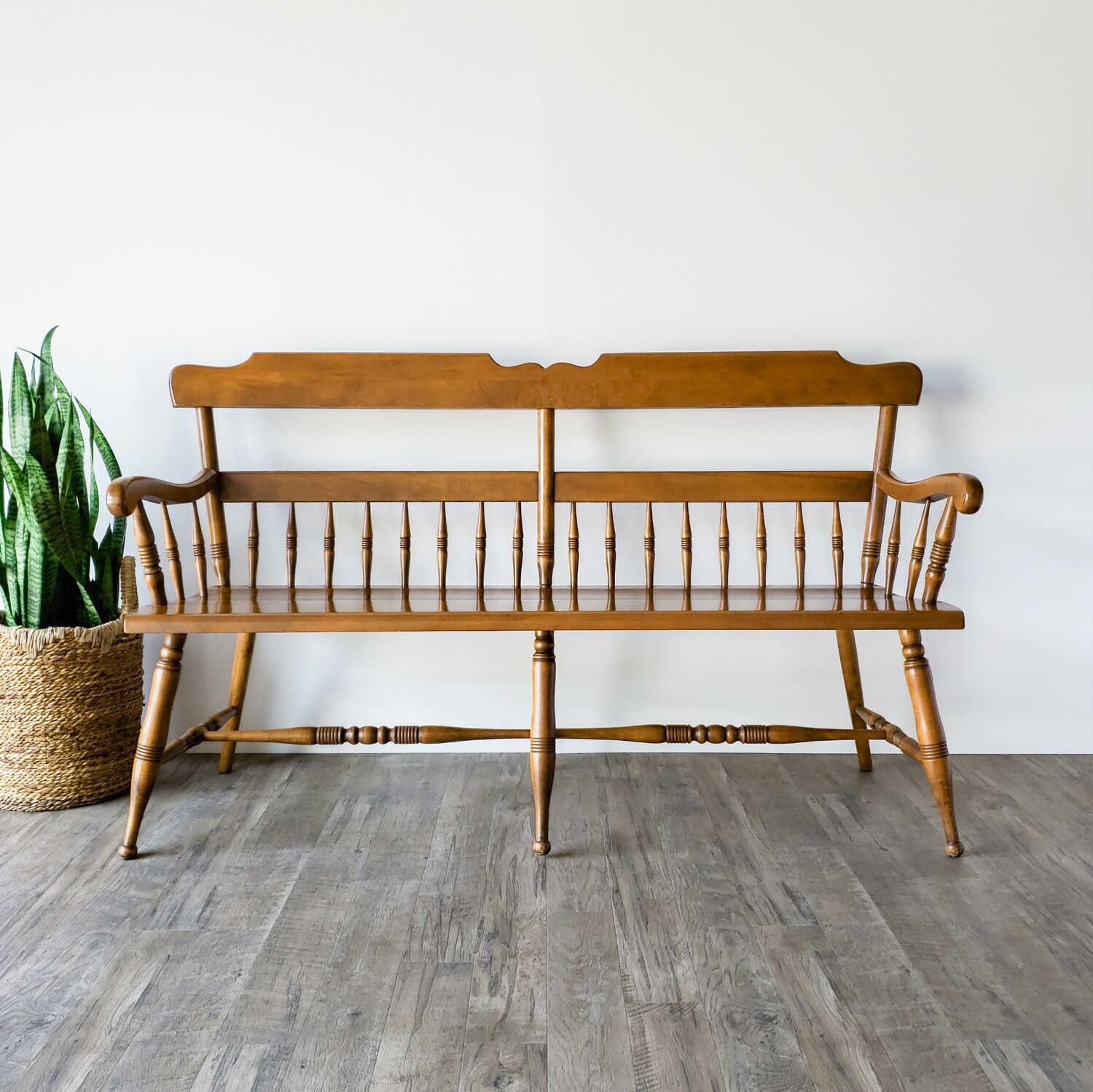 Vintage Mid-Century Ethan Allen Solid Maple American Traditional 3-Seater Bench | Deacon's Bench