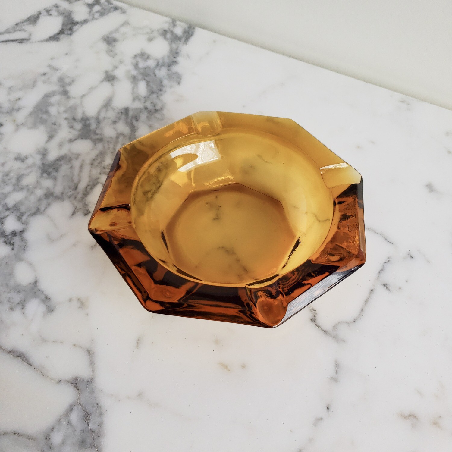 Vintage MCM Octagonal Amber Glass Ash Tray | Catchall