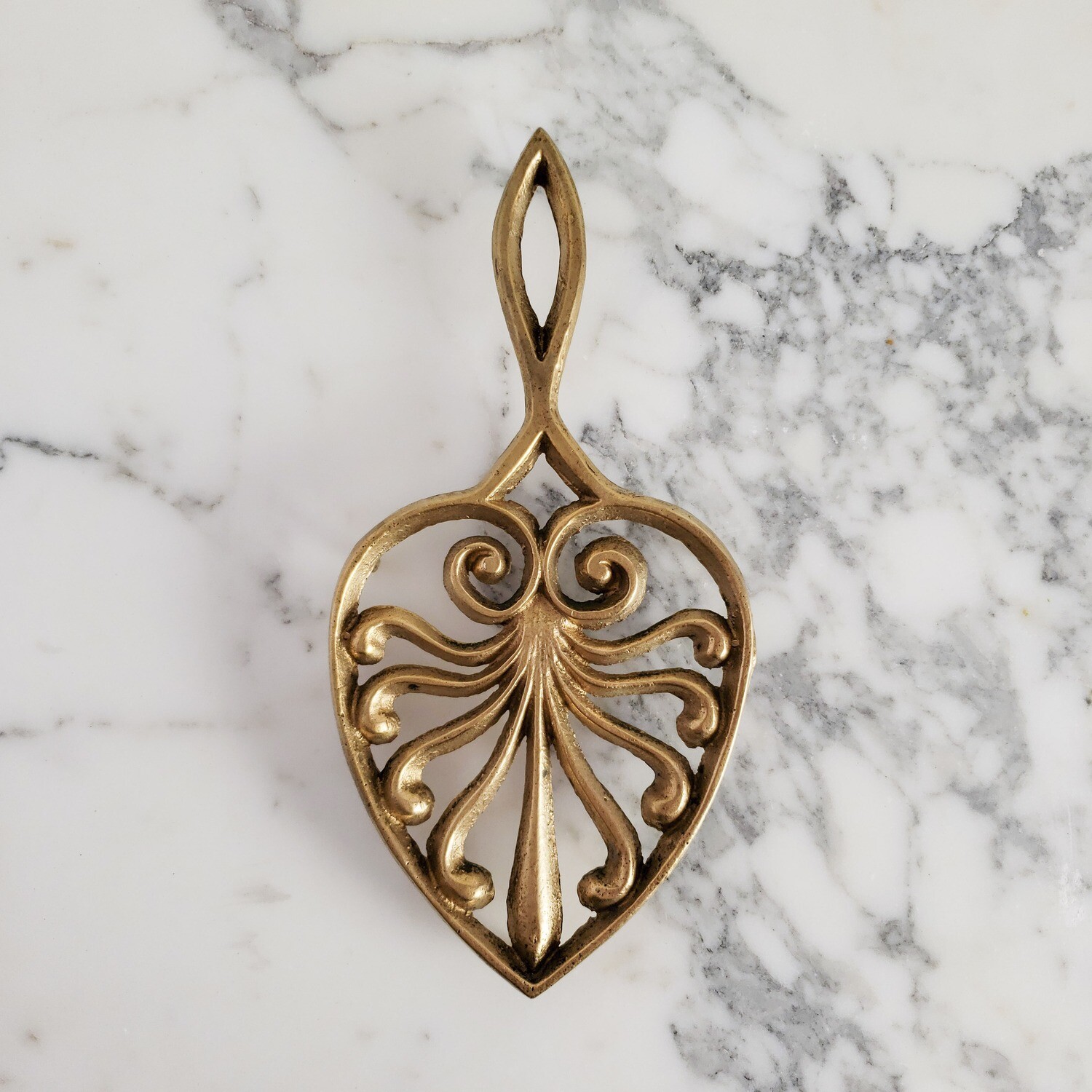 Vintage Ornate Solid Brass Heart Shaped Trivet